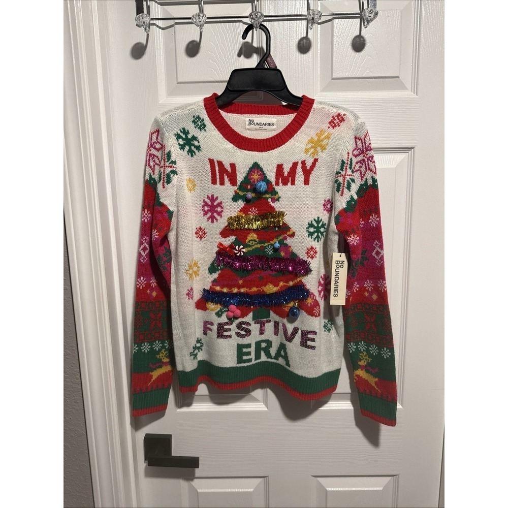 No Boundaries In My Festive Era Ugly Christmas Sweater 3D Ornaments Small NWT